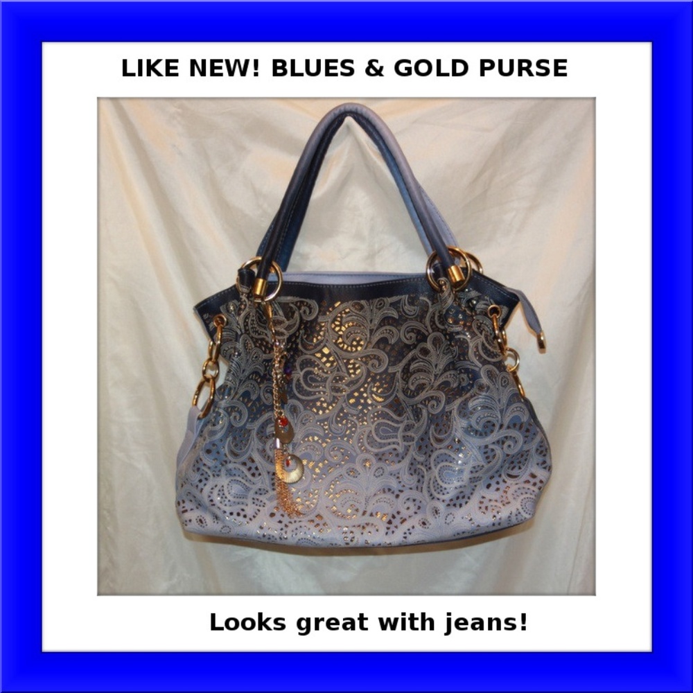 Graduated Glitter Gold Blues Stylish Handbag - Picture 2 of 9